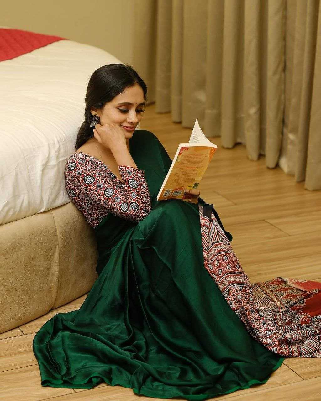 Satin  Ajrakh Satin Sarees